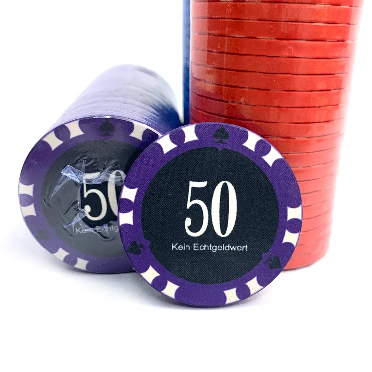 Pemasok grosir promosi harga murah Logo kustom keramik warna-warni kepingan Poker tanah liat Jetton