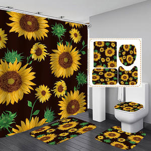 Nueva llegada Vintage 4 PCS Amarillo Girasol Juegos <span class=keywords><strong>de</strong></span> cortinas <span class=keywords><strong>de</strong></span> ducha con alfombras - Product Image 6