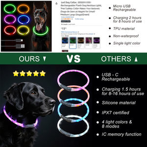 Kalung anjing LED silikon dapat diatur khusus lampu LED bercahaya aman malam hewan peliharaan kerah anjing - Product Image 4
