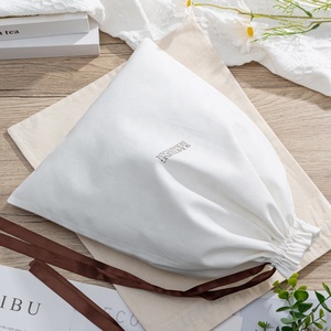 사용자 정의 화이트 100% 면 화이트 캔버스 파우치 선물 포장 가방 면 사용자 정의 인쇄 로고 면 졸라매는 끈 의류 파우치 - Product Image 4