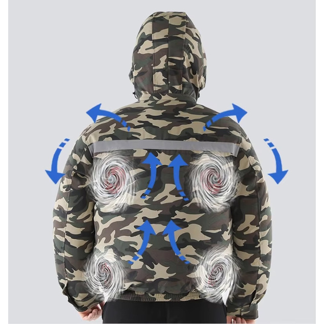 Unisex Summer Cooling Fan Jacket Hooded Stand Collar Windproof 100% Polyester for Outdoor Workers Cooling Jacket