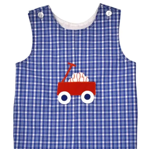 SR3957 Mameluco Personalizado para Bebé Niña, Diseño de Cuadros Azul Claro con Autos de Béisbol, Sin Mangas, Algodón y Elastano, Venta al Por Mayor - Product Image 1