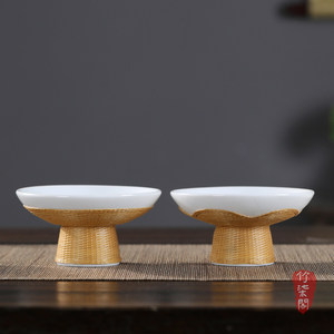 Bamboo Woven <b>Tea</b> And Snack Plate Porcelain Clasp High Legged Fruit Dish Chinese Zen Style Nut <b>Tray</b> - Product Image 5