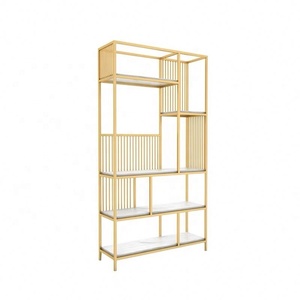 Il Formato su misura di Visualizzazione Libreria Cremagliera di Legno e Metallo Book Shelf <span class=keywords><strong>con</strong></span> Piano In Marmo - Product Image 1