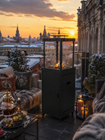 Brasero de terrasse au gaz en acier avec panneau de commande dissimulé et protection contre le vent