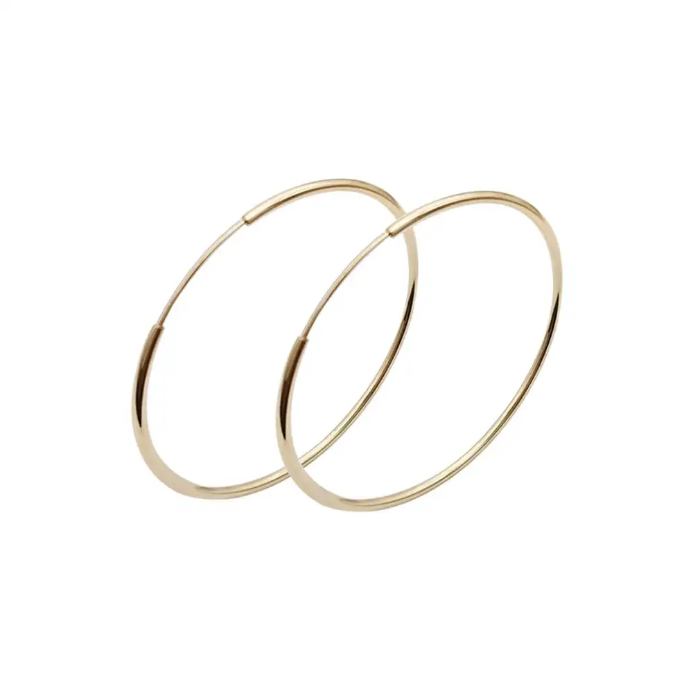 Fine Jewelry 14k Real Gold Earrings Classic fashion design 14K Real Solid Gold Hoop Round Circle Earrings Women Jewelry