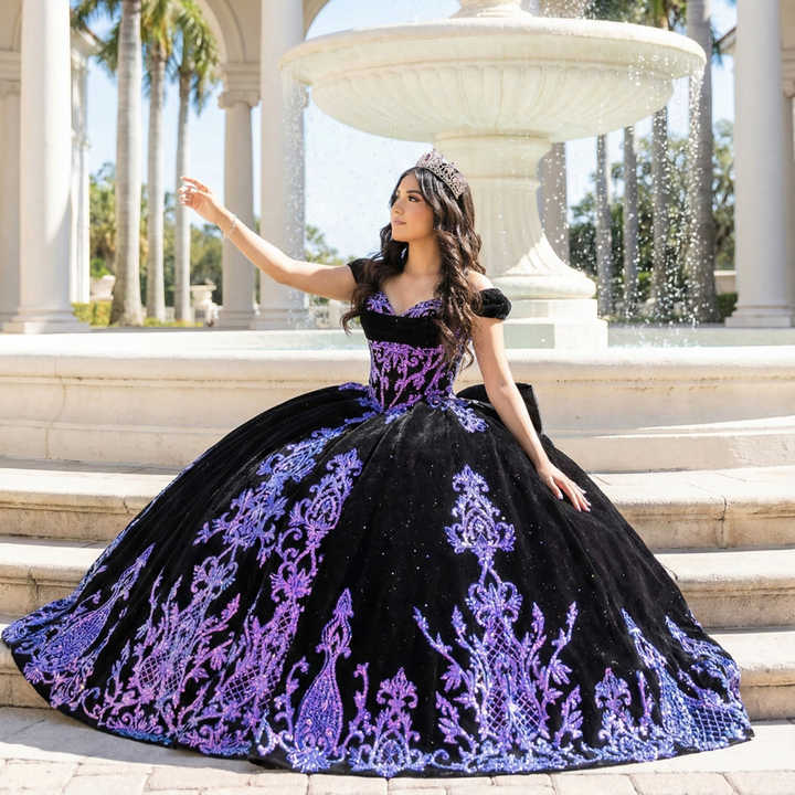 purple and black quince dresses Green Embroidered Quinceanera Damas Strapless Ball Gowns for Women Plus Size Lilac 2 at Amazon Women's Clothing store making it perfect for events or galas. Unique Applique Red Black Quinceanera