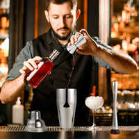 Ensemble de 6 pièces en acier inoxydable pour cocktails : shaker, passoire, cuillère à mélanger, becs verseurs – Accessoires de bar pour la maison ou le bar, cadeau d'anniversaire