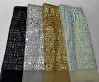 Tissu de luxe en sequins dorés, sequins carrés brillants effet miroir, tissu en dentelle brodée pour robe de soirée haute couture, robe de mariée