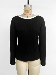 2026 Neue Damen Pure Desire Y2K Weiche Dünne Lässige Schlanke Gerippte Strickbluse mit Rückenausschnitt und Schleifendesign Sexy Langarm-Oberteil - Product Image 5