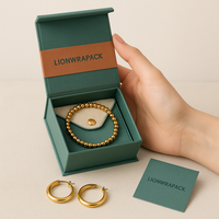 Boîte à bijoux verte de luxe pour bracelet et boucles d'oreilles, emballage personnalisé certifié FSC avec pochette à pression |   Approvisionnement B2B
