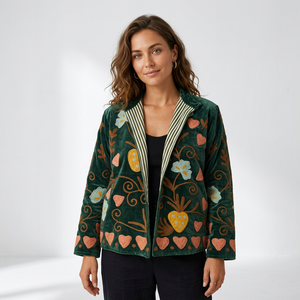 Veste universitaire personnalisée en velours tissé brodé, coton écologique respirant, design floral vintage pour femme, automne-hiver - Product Image 1
