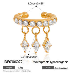 J & D Trendy Exquisite Zircon Ear <span class=keywords><strong>Cuff</strong></span> 18K Chapado en oro Acero inoxidable Moda Dangle White Zirconia Ear <span class=keywords><strong>Cuff</strong></span> - Product Image 6