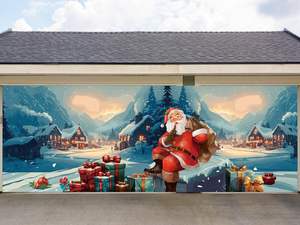 Bannière de porte de <span class=keywords><strong>garage</strong></span> Père Noël, grande peinture à l'huile de Noël, toile de fond de Noël pour la décoration de fête, vente en gros d'articles de Noël - Product Image 3