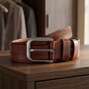 Ceinture en cuir de vache écologique, respirante, imperméable, légère, durable, vintage, avec boucle carrée et ardillon en acier, moulage monobloc solide, 38 - Product Image 1