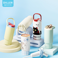 Gobelet isotherme DILLER Flip Straw 32 oz en acier inoxydable, sans BPA, avec poignée et paille rabattable