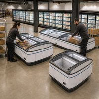 Congelador Comercial Combinado de 6 Módulos, Tipo Isla, Carcasa Blanca con Cestas de Alambre, Exhibición de 360 Grados para Alimentos Congelados de Supermercado