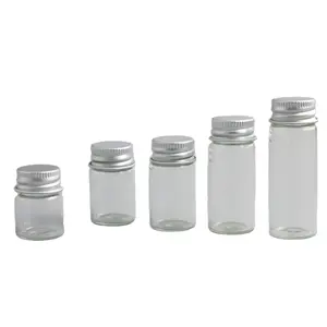 5ml 6ml 7ml 10ml 14ml cylinder empty clear mini Small glass jar bottle with screw cap Silver Aluminium lid storage packaging