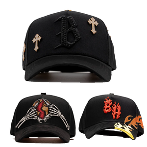 En <span class=keywords><strong>stock</strong></span>: Gorras de béisbol de 5 paneles con diseño de barba, modelo A-Frame, de gamuza de ala ancha, con pedrería cromada, <span class=keywords><strong>X</strong></span> CT El Barbas Hats Ct - Product Image 1