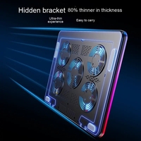 Refroidisseur d'ordinateur portable de jeu ultra fin en métal avec éclairage RVB, support de refroidissement d'ordinateur portable pliable à refroidissement par air avec 5 ventilateurs jusqu'à 17 pouces