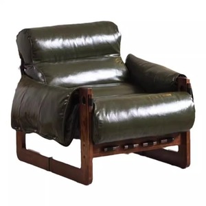 Fauteuil de relaxation individuel en bois massif, style rétro de luxe, en cuir, pour salon et balcon - Product Image 3