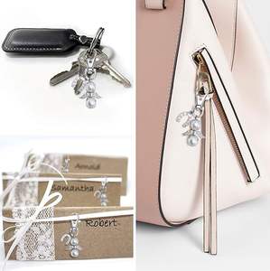 Colgante HECHO DE Color plateado perla Metal invitado volver regalos Baby Shower despedida de soltera boda fiesta encanto favores llaveros - Product Image 5