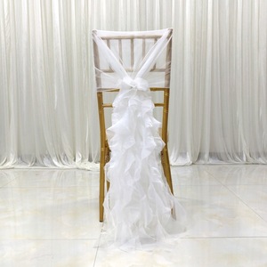 Vente en gros Chaise élégante de couleur unie Dossier Fil de lait Décor <span class=keywords><strong>Tulle</strong></span> Tissu décoratif Hôtel Conférence Fête de mariage Banquet en plein air - Product Image 3