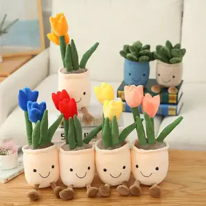 New Dotted Plush Plants Home Ornaments Artificial Plants Tulip Succulents Flowers Potted Ornaments Plush Toys