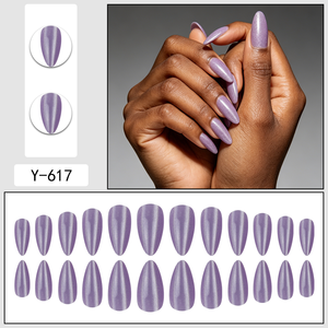 Faux ongles à presser violet pailleté, forme amande moyenne, brillants, couvrance totale, réutilisables, pour femmes, usage quotidien, fêtes, beauté et décoration - Product Image 4