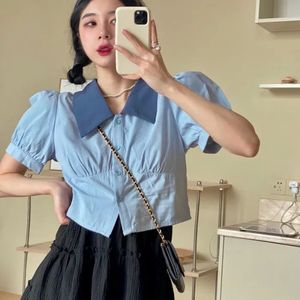 MOTE-AC210 Tops for Women 2022 Summer Bm Style Short Style Short Navel Puff Sleeve <strong>Polo</strong> Collar Shirt Women's <strong>Sweet</strong> Top - Product Image 3