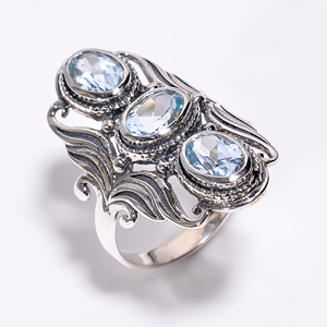 Anillo de Plata de Ley 925 de tendencia con piedra lunar arcoíris Natural, piedra preciosa de Topacio Azul, diseño único, joyería de plata para regalo - Product Image 3