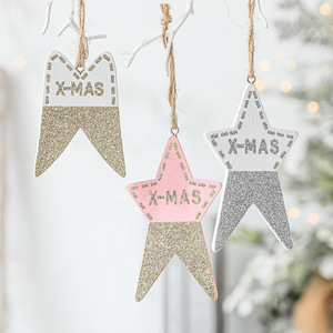 <span class=keywords><strong>D</strong></span>écorations de Noël, ornements pour sapin de Noël, pentagrammes en bois dorés, poudrés et peints, petites <span class=keywords><strong>d</strong></span>écorations suspendues, vente en gros - Product Image 1