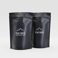 Sacs personnalisés pour grains de café 250g 500g 8oz avec valve et fermeture éclair, pochette à thé, emballage noir pour grains de café, sac en plastique à fond plat