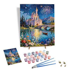 Dipinto Fai-<span class=keywords><strong>da</strong></span>-Te 40*50cm con Numeri, Fuochi d'Artificio nella Notte di un Castello <span class=keywords><strong>da</strong></span> Sogno, Decorazione Murale per la Casa - Product Image 1