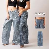 Jeans d'été délavés de haute qualité à jambes larges pantalon cargo à paillettes pour femmes denim pour femmes vente en gros