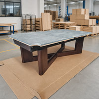 Table de billard à plateau en marbre et pieds croisés en bois massif, taille personnalisée, luxe, pour salle de jeux à domicile, avec poches en cuir TP-Z913