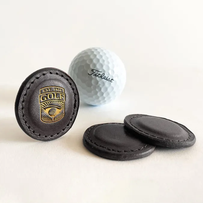 Premium deri Golf topu işaretleyici kişiselleştirilmiş el yapımı Vintage Marker Golf aksesuarları babalar günü hediyeleri