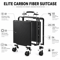 Ensemble de valises modernes portables en fibre de carbone de 18 pouces, légères, écologiques, avec serrures TSA et roues silencieuses
