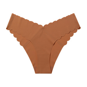 Women <b>Seamless</b> Invisible <b>Thong</b> Underwear Scalloped Wave Edge Solid Color Soft Stretch Women Panties Breathable Lingerie OEM ODM - Product Image 1