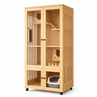 Gabinete para Gatos Estilo Hogar, Villa de Madera para Mascotas con Puertas de Visión, Estante para Escalar y Área de Arena