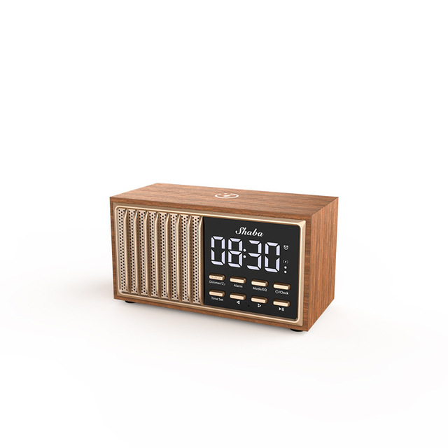 Solid Wood Vintage Speaker Heavy Bass Home Desktop Outdoor FM Radio Wireless Charging Alarm Clock Audio