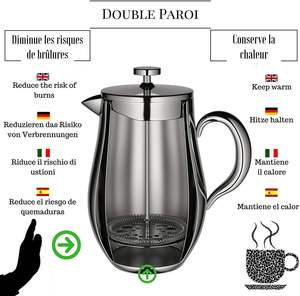 <span class=keywords><strong>Cafetière</strong></span> <span class=keywords><strong>à</strong></span> <span class=keywords><strong>piston</strong></span> en métal de 1 litre avec coque en acier inoxydable <span class=keywords><strong>à</strong></span> double paroi, garde le café chaud longtemps, outils de barista - Product Image 4