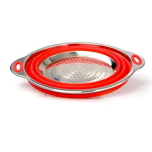 Pasta Strainer Red Silicone Collapsible Colander Folding Kitchen Strainer With Handle For Pasta Fruits Potato Meat Vegetable Dishwasher Safe