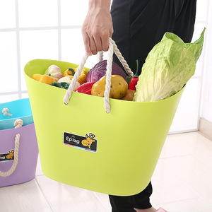 Storage Basket Oval Plastic With Rope Handle For Clothes Storage Pink Purple Blue Green - Product Image 5