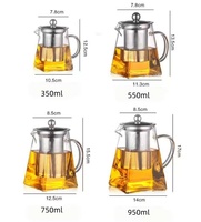 Théière carrée en verre borosilicate haute résistance avec infuseur en acier inoxydable, bouilloire transparente résistante à la chaleur pour thé en vrac, ensemble cadeau personnalisable avec logo