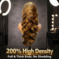 Perruque Body Wave Blond Miel P4/27 en Gros, Sans Chute, Sans Enchevêtrement, Densité 250%, Cheveux Humains Brésiliens Remy
