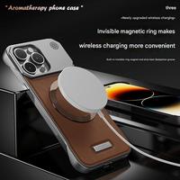 Coque Téléphone Magnétique en Cuir Tendance pour iPhone 11 12 13 14 15 16 17 Pro Max 16 Plus, Étui de Protection Rigide sans Cadre en PC avec Aromathérapie
