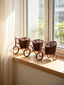 Jardinière tricycle <span class=keywords><strong>en</strong></span> rotin tressé à la main, panier <span class=keywords><strong>en</strong></span> osier <span class=keywords><strong>en</strong></span> forme de vélo, style américain rustique, décoration de jardin, pot de plante intérieur/extérieur - Product Image 6