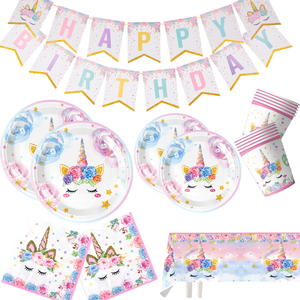 Pink <strong>Unicorn</strong> Theme Disposable Tableware Set Modern Girl Birthday <strong>Party</strong> <strong>Supplies</strong> Birthday <strong>Party</strong> Tableware - Product Image 1