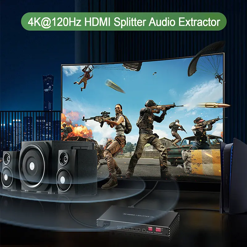 4k120hz HD-MI2.1 hd-mi 1x4 אודיו חולץ Vrr allm hdcp2.3 hdr10 + Cec spdif אופטי 5.1ch אודיו סקלר 8k 1 ב 4